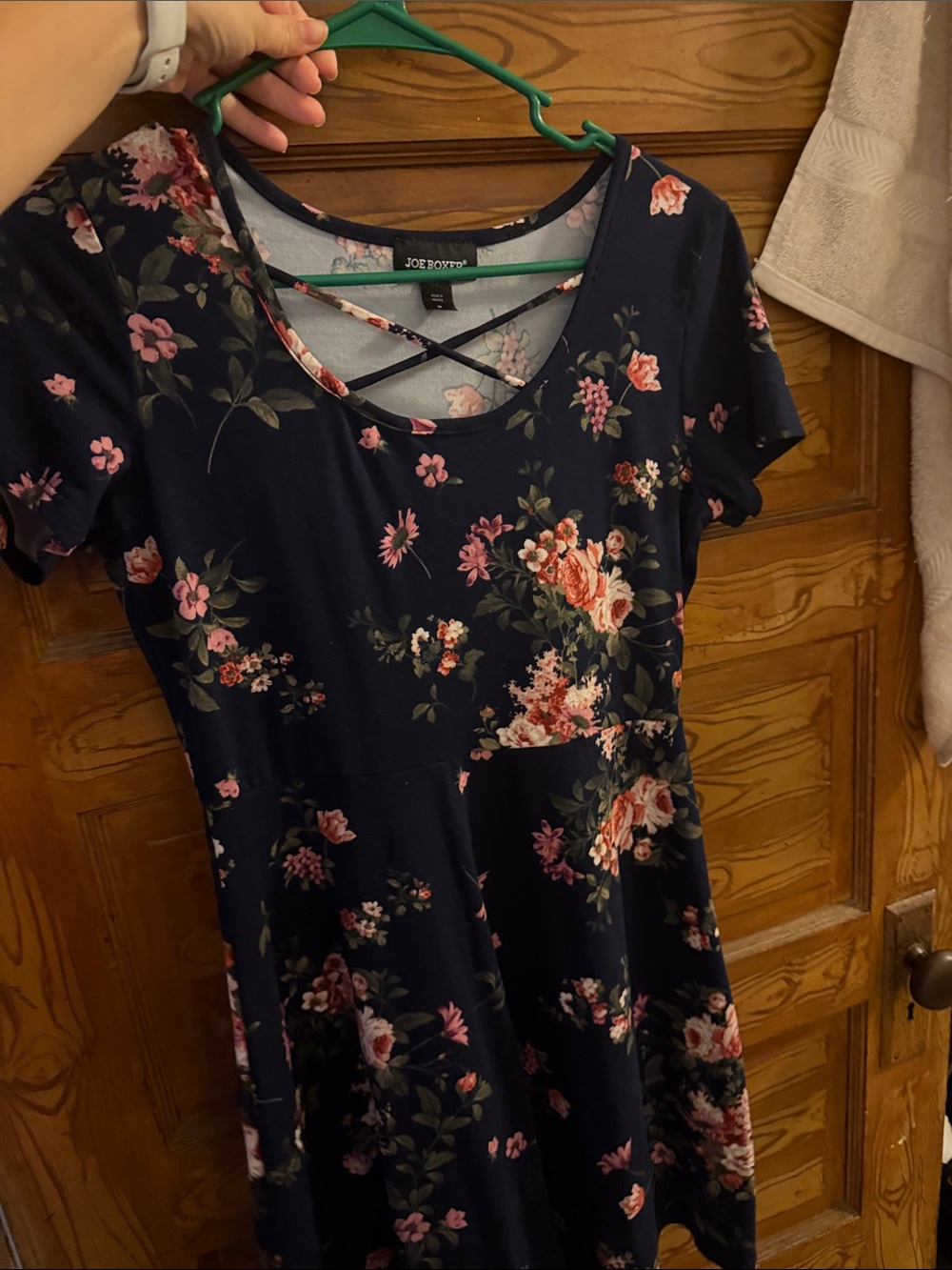 Joe Boxer Navy Floral Short-Sleeve Dress with Pink & Cream Flowers